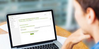 Studierende am Laptop Studierende sitzt am Arbeitsplatz und schaut auf den Laptop.